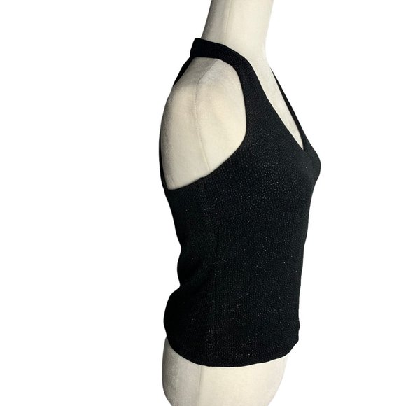 Vintage Y2K Xscape Cropped Halter Top S Black Metallic Button Neck Lined - Picture 6 of 7